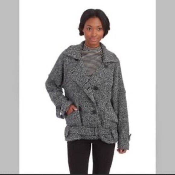 Free People Slouchy Textured Knit Cotton Wool Sweater Jacket Moto Size XS - Picture 3 of 9